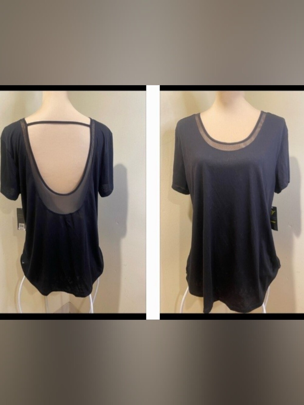 Old Navy Black Scoop Neck Short Sleeve Top with Mesh Trim Sz XL NWT